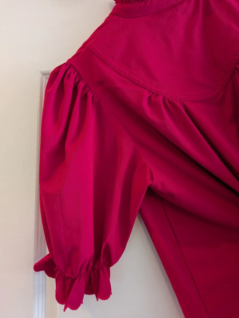 Tuckernuck Pomander Place Selena Blouse Raspberry Ruffle Puff Sleeve Size L NWOT